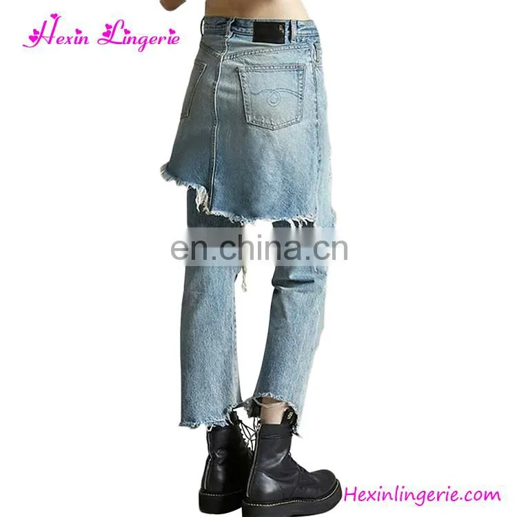 Latest Girls Light Blue High Waist Holes Embroidery Tight Jeans 2017