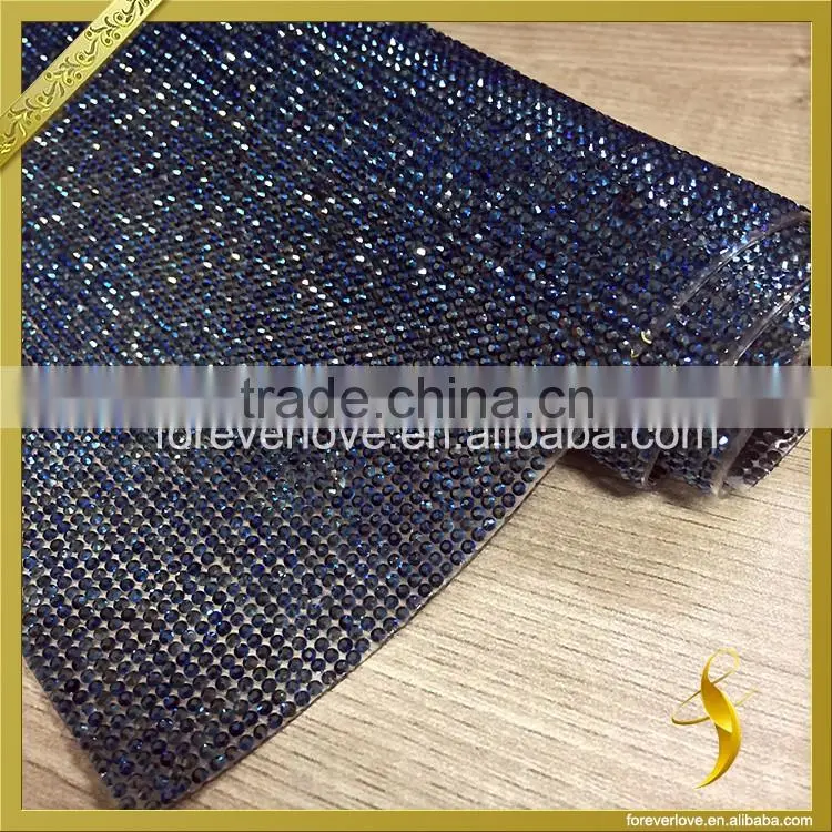 Wholesale blue hot fix rhinestone crystal trimming mesh FRM-235