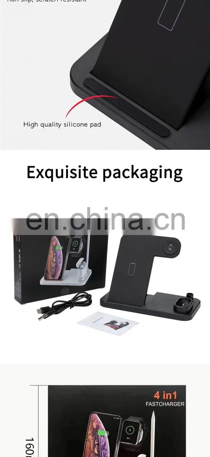 4 in 1 Wireless Charger 2020 Factory Directly Sell Qi Standard Charger Crystal Wireless Portable Cellphone Charger For Iphone