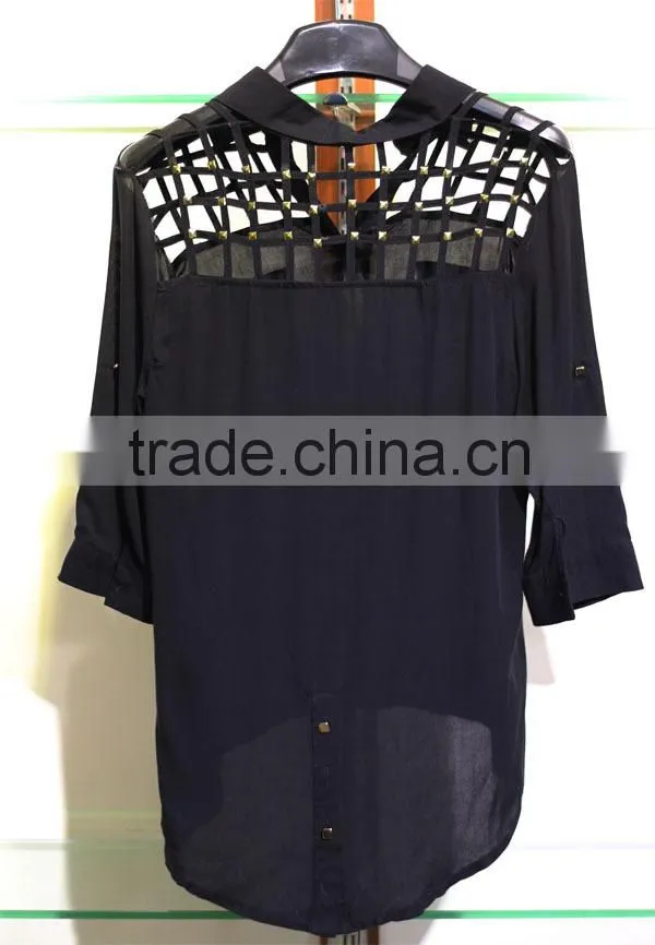 3/4 sleeve crisscross shoulder with studded for women blouse