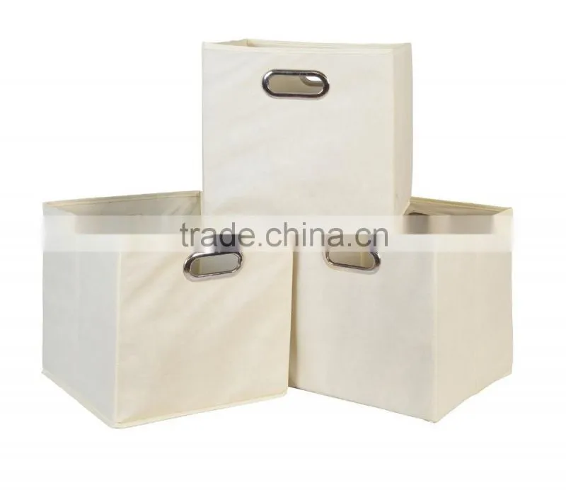 Non-woven Foldable Fabric Storage Bins box Set of 3 with 2 metal handles