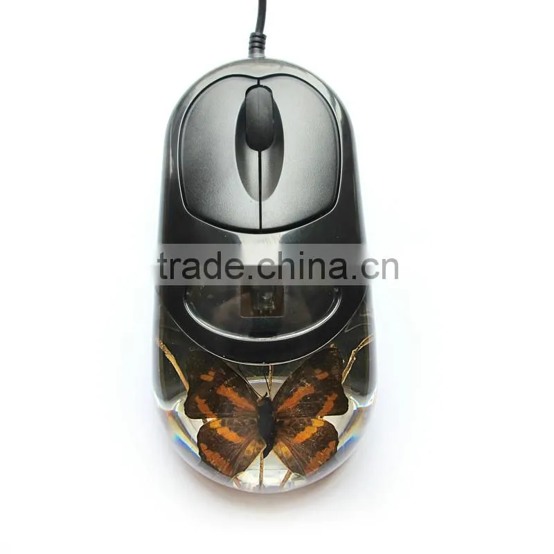 Fashionable new style resin real buttfly computer mouse