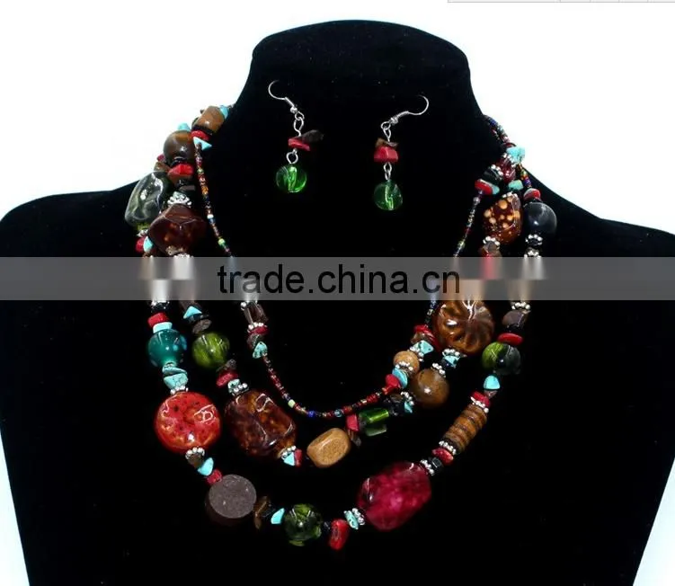2016 Women Vintage Bohemia Multilayers Beads Necklace Earring Jewelry Set