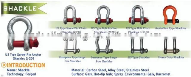 us type carbon steel 1045 drop forged electro galvanized bolt type D shackle