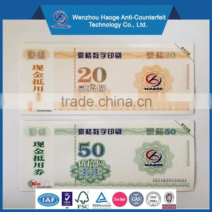 Anti-fake discount coupon ticket, cash voucher & lottery ticket