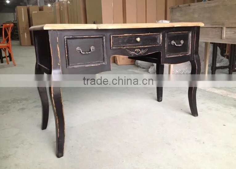 Rustic French Vintage Blue Wood Carved Entryway Console Table