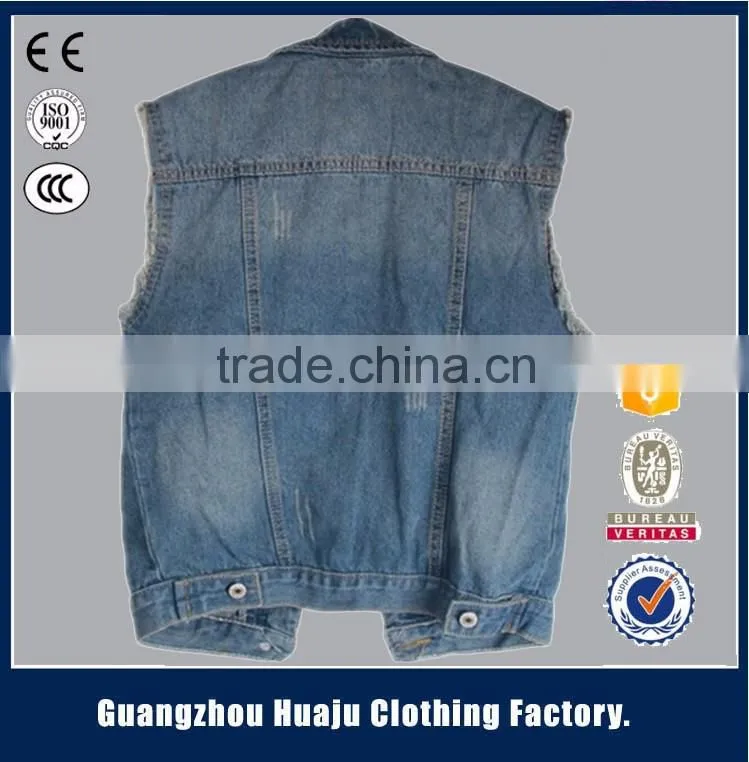 Wholesale 100% Cotton Indigo Fashion Men Biker Denim Waistcoat