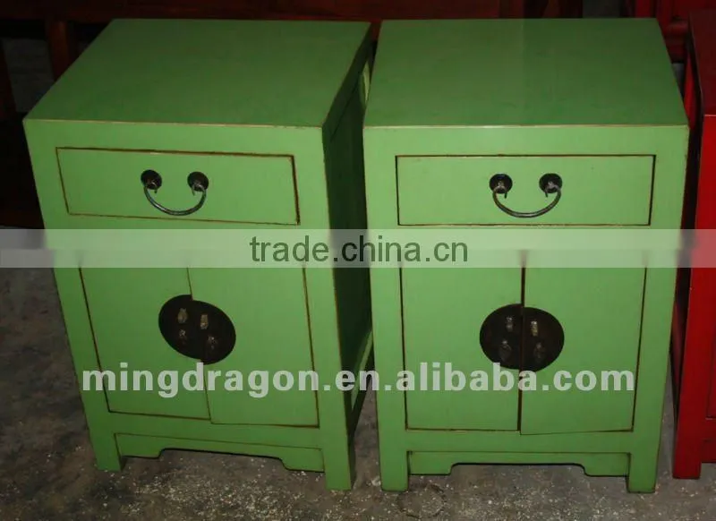 chinese antique furniture colorful black/green/red one drawer two door bedside cabinet