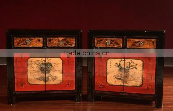 Antique furniture mongolia painted wooden cabinet S9