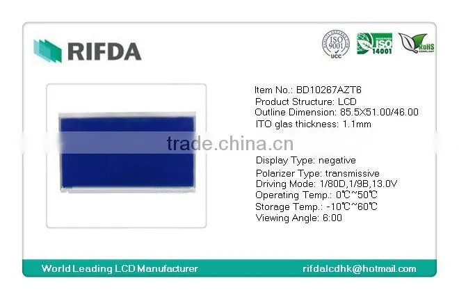 Negative STN blue dot matrix 160*80 graphic lcd display module