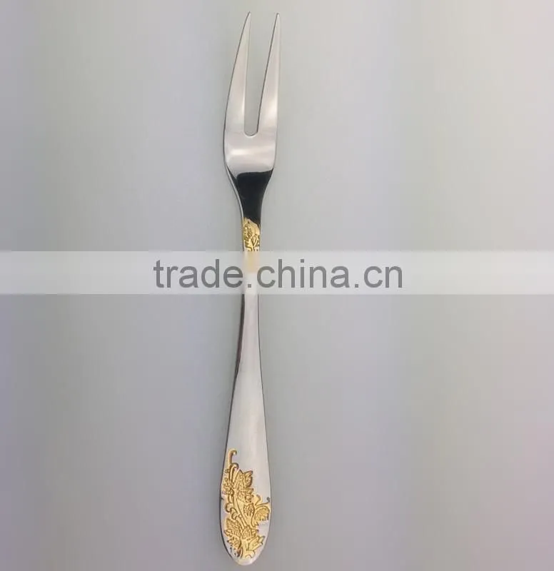 Stainless Steel Meat Fork with gold plated handle and nice design