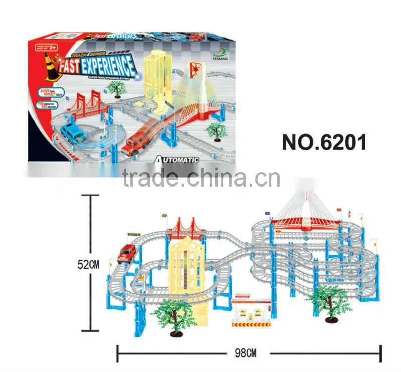Plastic toy B/O railcar with music and light/ railway toy set 6202