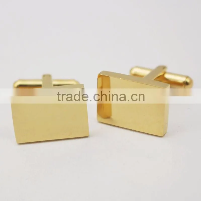 Custom Stainless Steel Rectangle Gold Plated Cufflinks Blanks