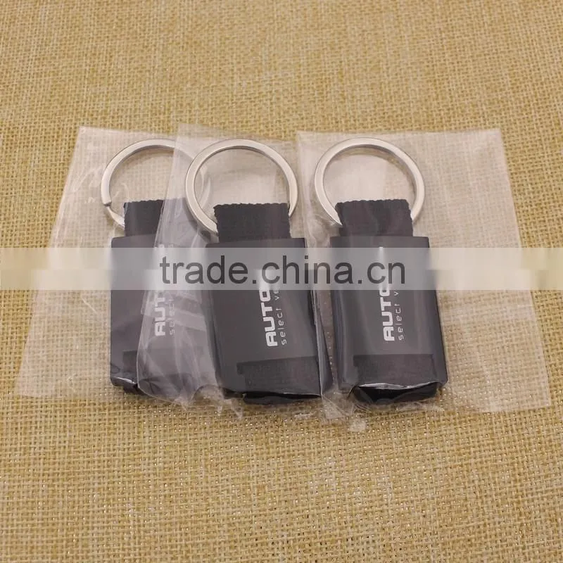 Easy design black leather keychain/zinc allloy keychain leather with woven belt