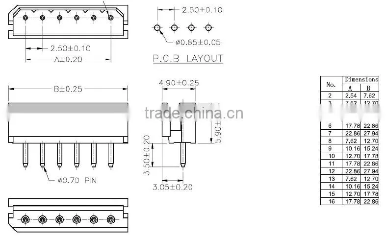 Pitch:2.54mm Wafer connector Single Row Straight Dip Type brass terminal connector