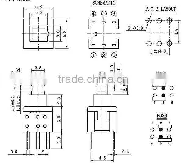 latching or momentary electronic key lock mini push switch 5.8*5.8