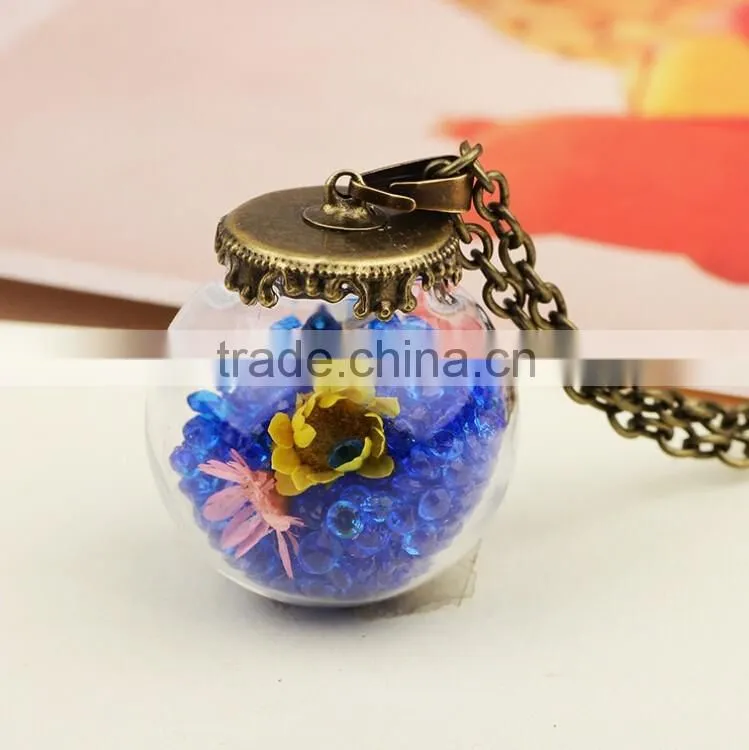 Fashion Jewelry Bottle Dried Flower Pendant Romantic Crystal Glass for Women Girls