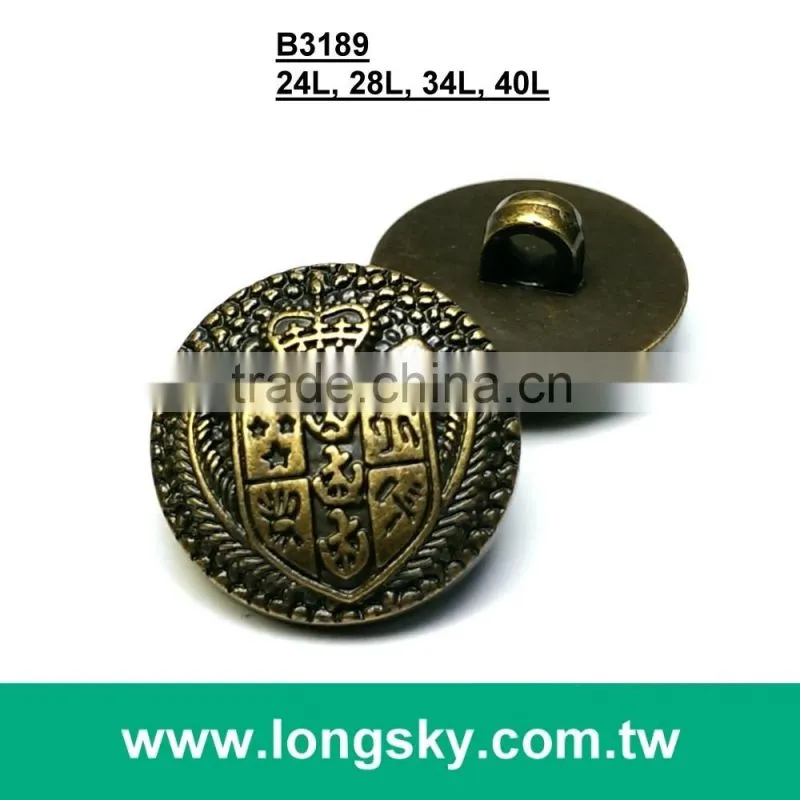 (#B3189) Royalty theme pattern antique brass plated button with shank back