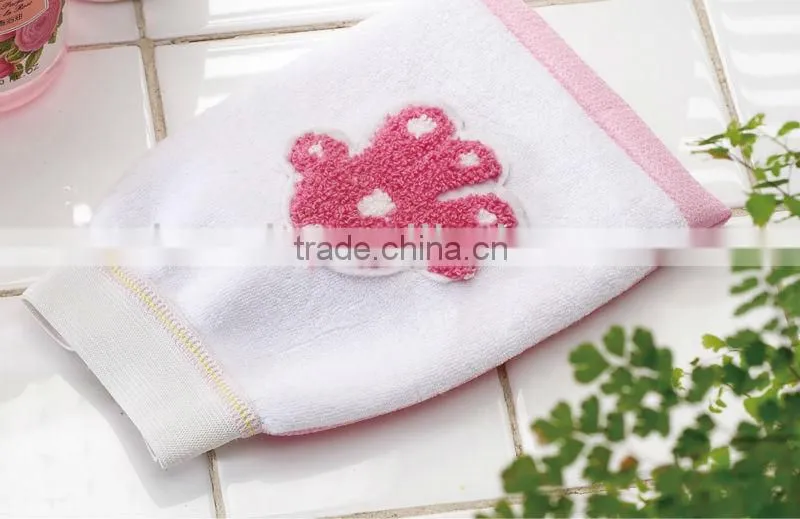 wholesale high grade flower sponge shower gloves ,exfoliating gloves bath mitt wholesale