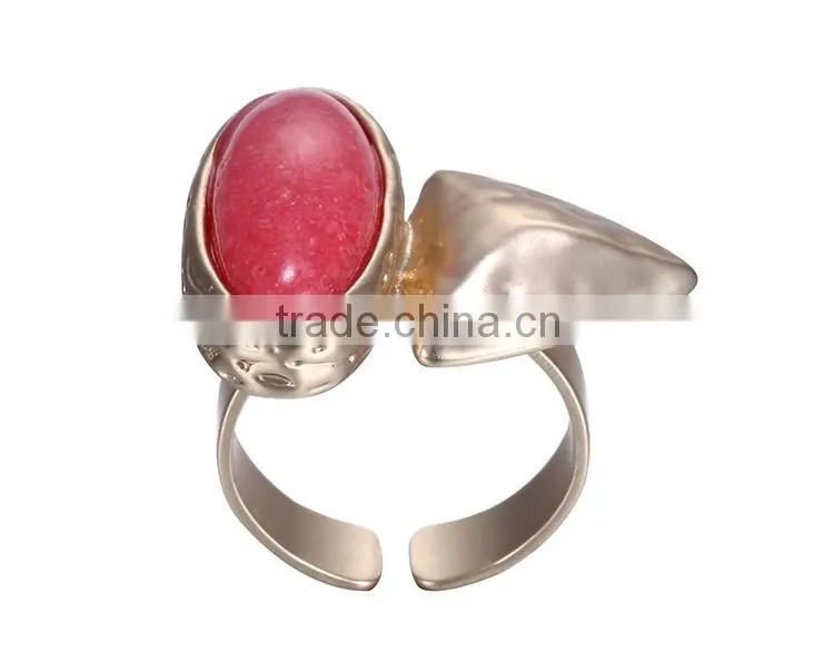 Dubai Red stone mosaic gold plating ring for elegant women valentine's gift