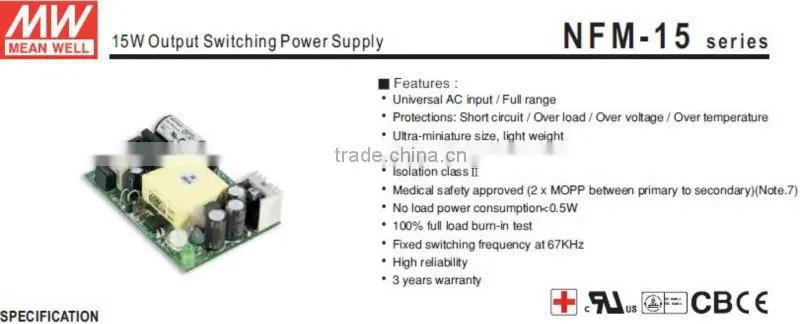 Meanwell 15w 5v ac-dc switching power supply/5v Output ac-dc switching power supply/15W Output Switching Power Supply