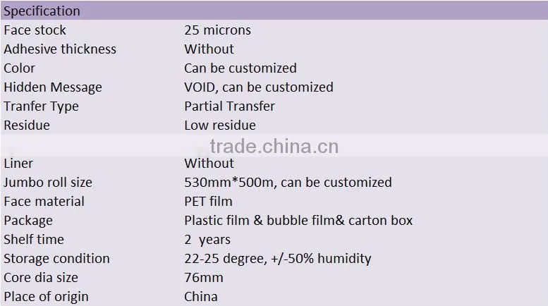 Tamper evident security film for making securty bag