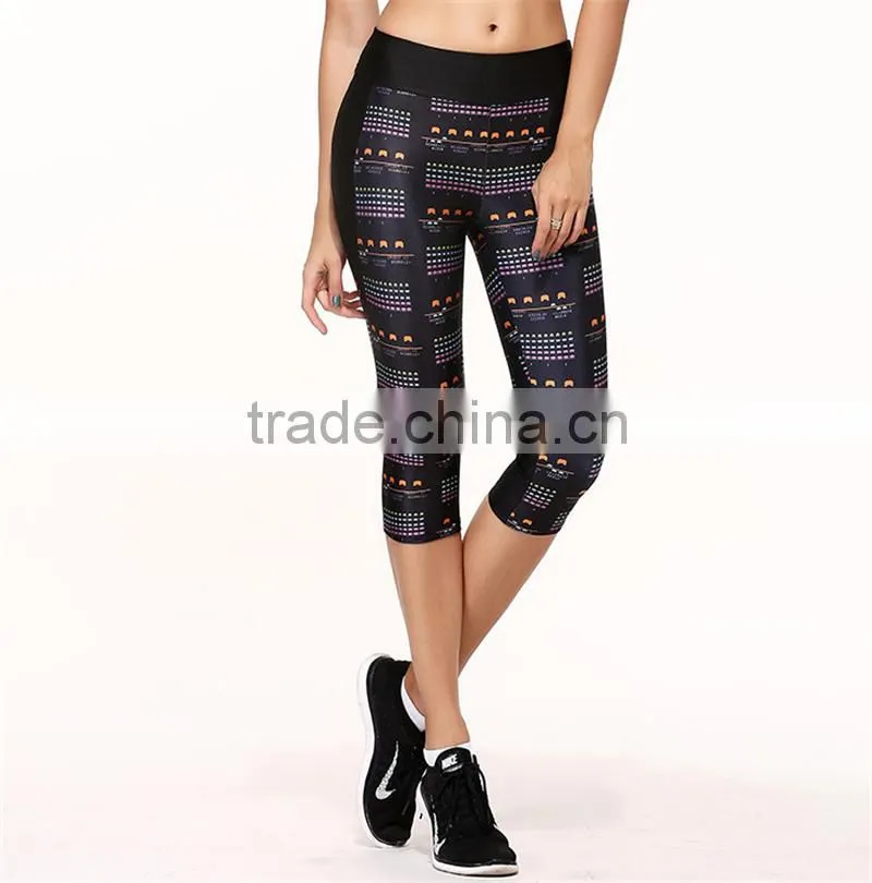 Womens YOGA Running Sports Gym Pants High Waist Printed Cropped Leggings Fitness