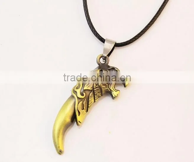 Popular Personality Stainless Steel Bronze Wolf Tooth pendants necklace
