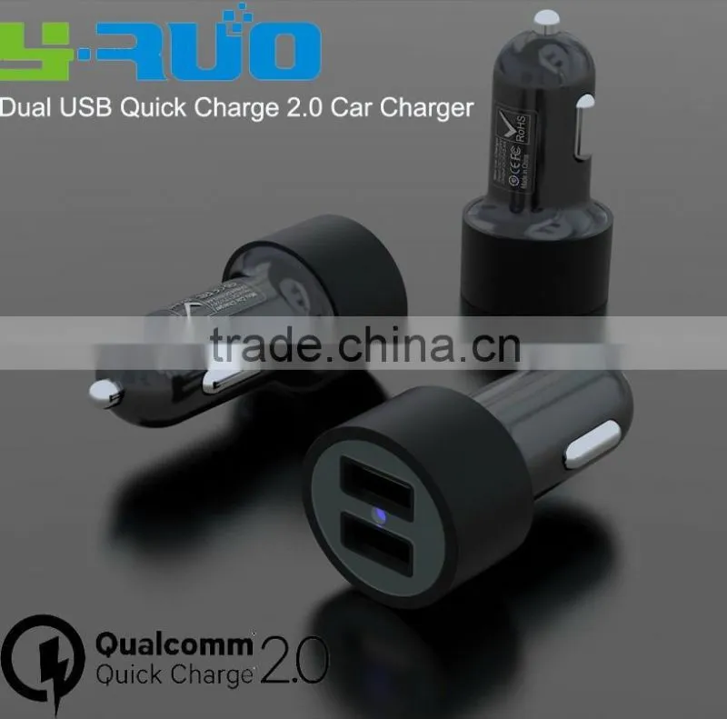 Car accessories Dual 2 QC ports quick charge Car Charger for Smart phone with output 5V 2.4A 9V 2A 12V 2A