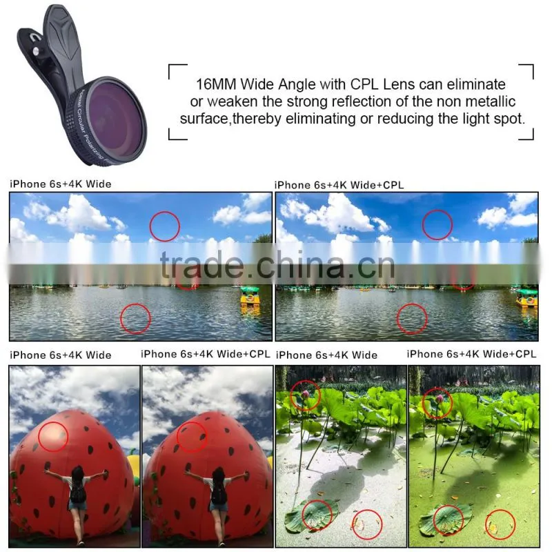 Universal 2 in1 Clip Wide Angle + CPL Filter Mobile Phone Camera Lens For iPhone 5 5C 5S 6 6+ 6S 6S Plus Samsung