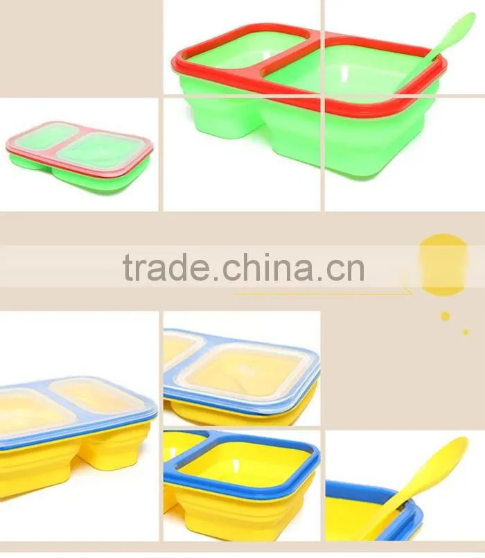 3 Compartment Portable Silicone Collapsible Microwave Lunch Box Food Storage Box