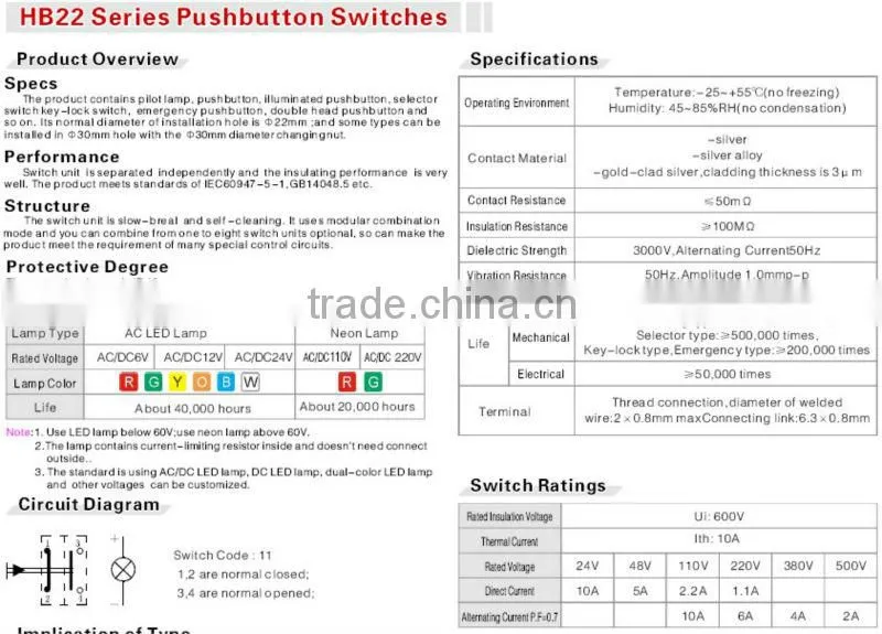 ONPOW 2 position selector switch(HB22-11X,CE,CCC,ROHS)