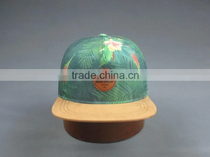 Custom heat transfer parttern in 5-panel snapback cap
