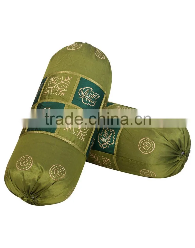 Handmade Rajasthani Printed Bolster Cushion Cover Round Patchwork Polydupion Fabric Bolster Pillow