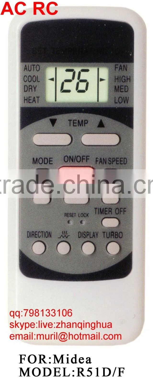 ZF White 13 Keys R51D/F Air condtioner Remote Control for Midea ac