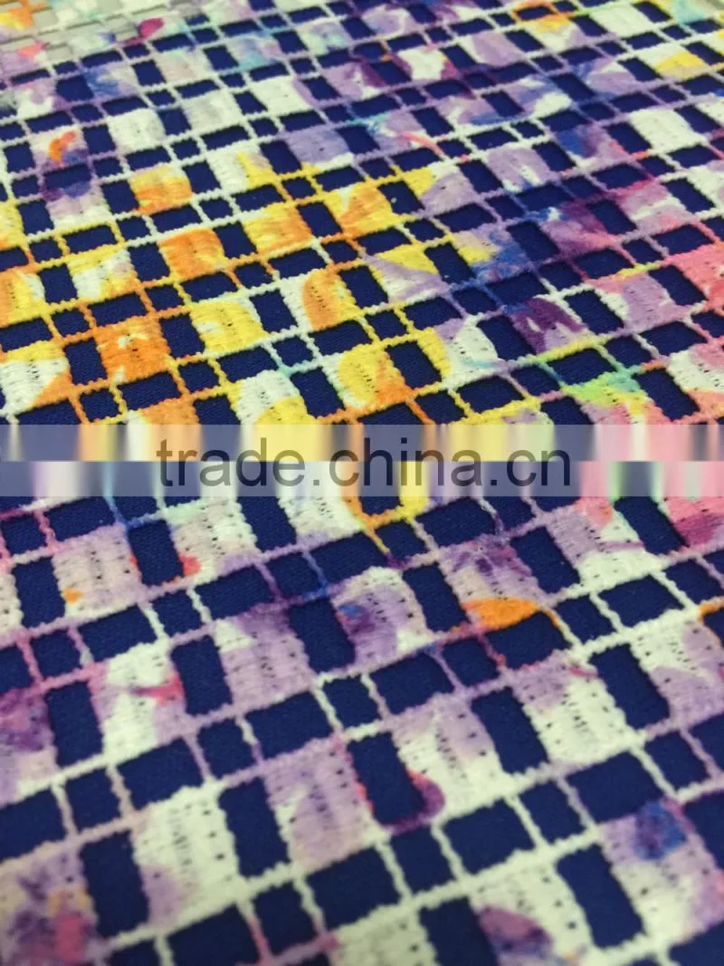 Fashion design chemical lace fabric and beautiful color printing and dyeing