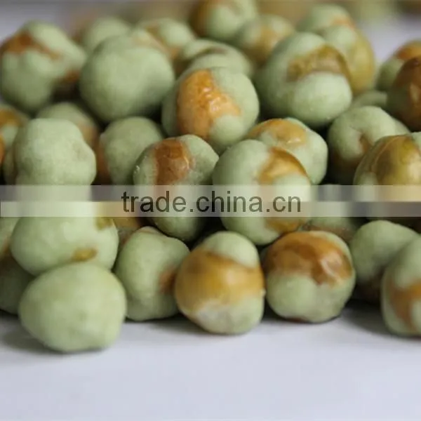 Natural wasabi flavor roasted coated green pea snacks manufacturer