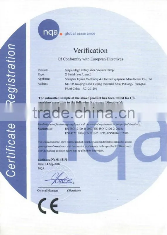Single-stage rotary vane vacuum pump