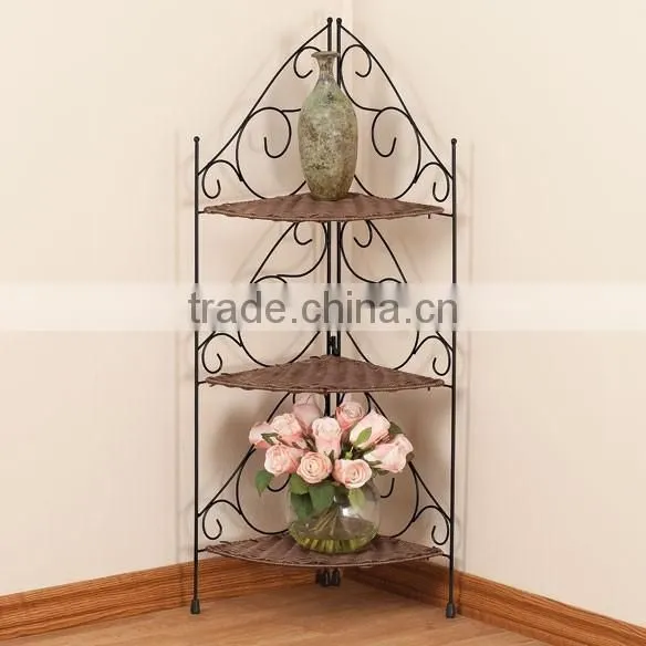 Home & office gardening equipment metal & wicker corner plant flower rack
