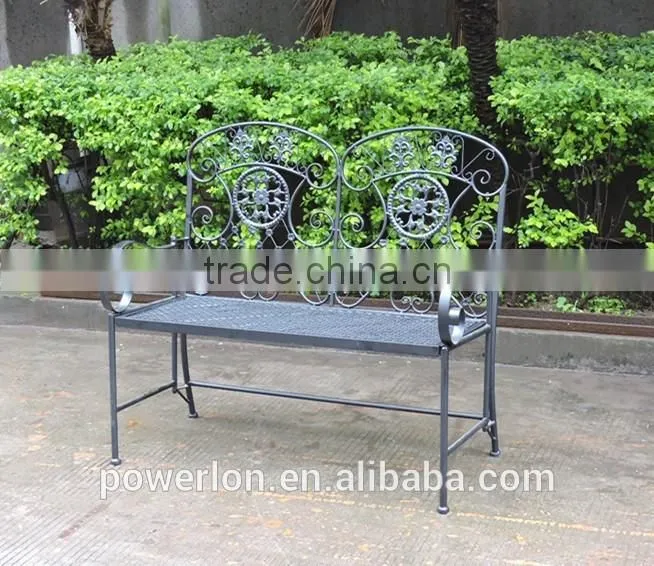 Courtyard Antirust Wrought Iron Blcak Bench