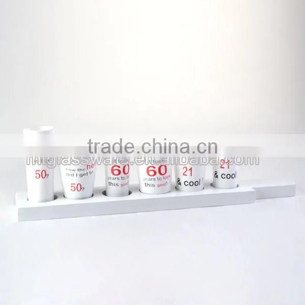 2016 newest machine made mini shot clear glass golden decal with PVC