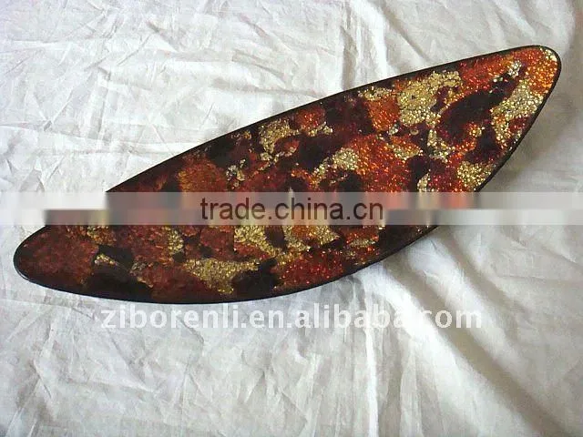 Promotional Glass Mosaic Amber Candle Plate Boat Shape Decorative Glass Tray