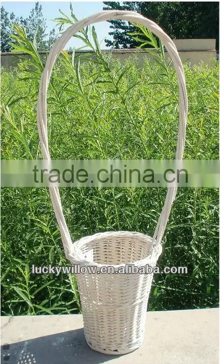 Driect supplier white wicker flower basket with high handle