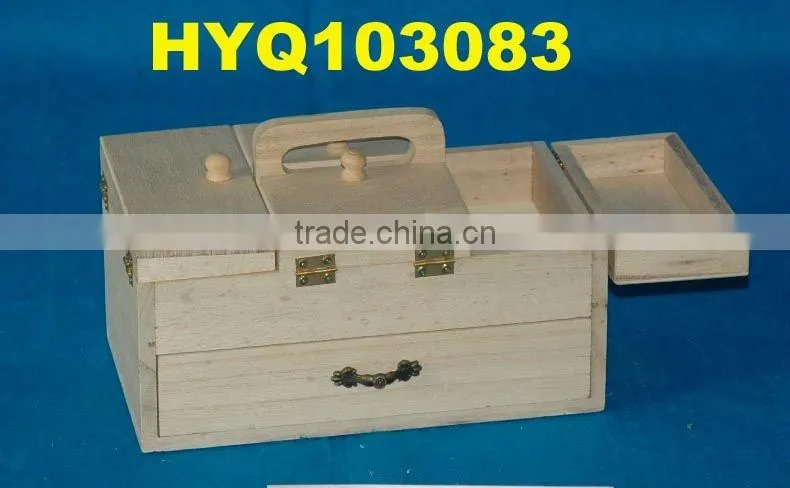 unfinished wooden sewing box with glass lid