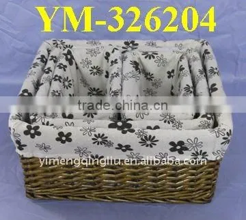 Eco-friendly set of 5 willow storage basket with fabric liner