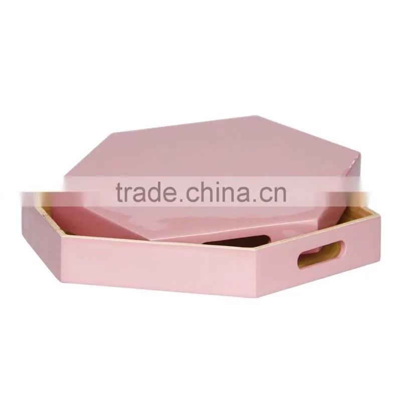 Hexagon colored lacquer serving tray, spun bamboo tray