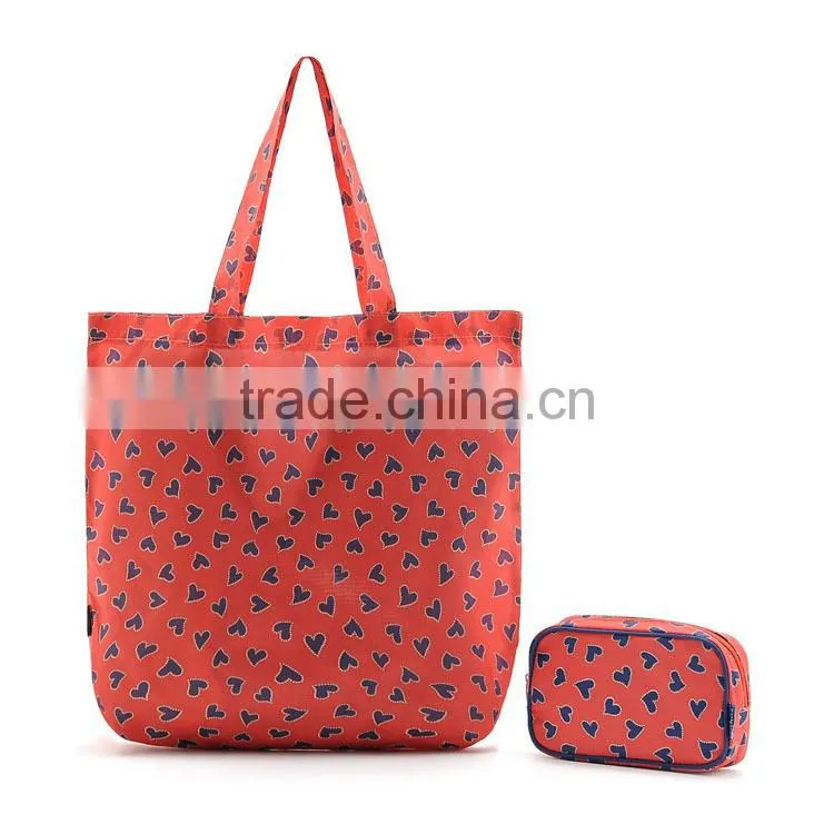 Dot Watermelon Color Full Printing 190D Polyester Foldable Shopping Tote Bag,Folding Into A Purse