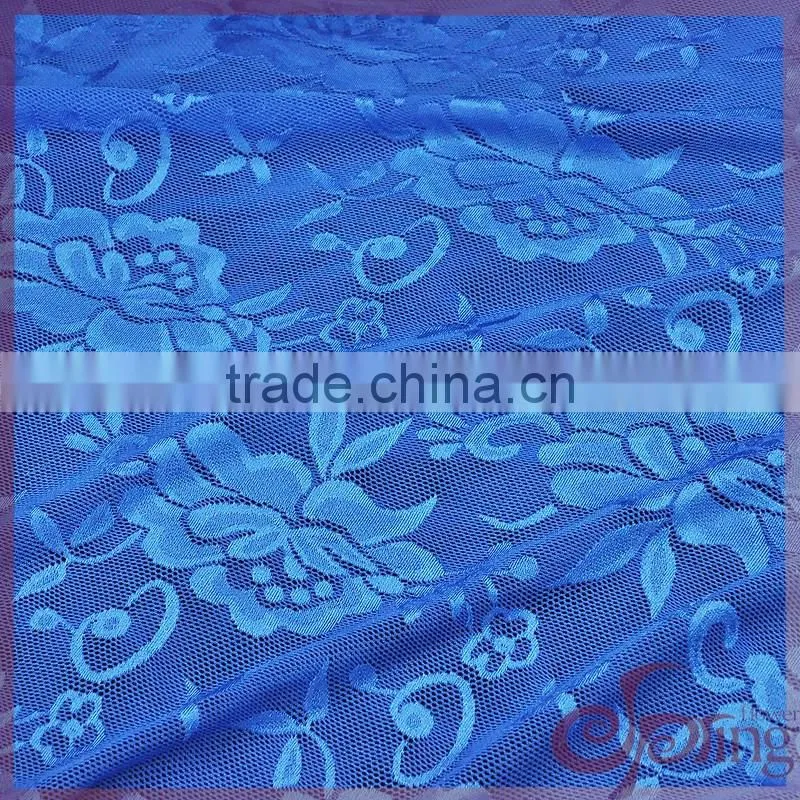 Navy blue elegant nylon shining floral elastic tricot fabric lace