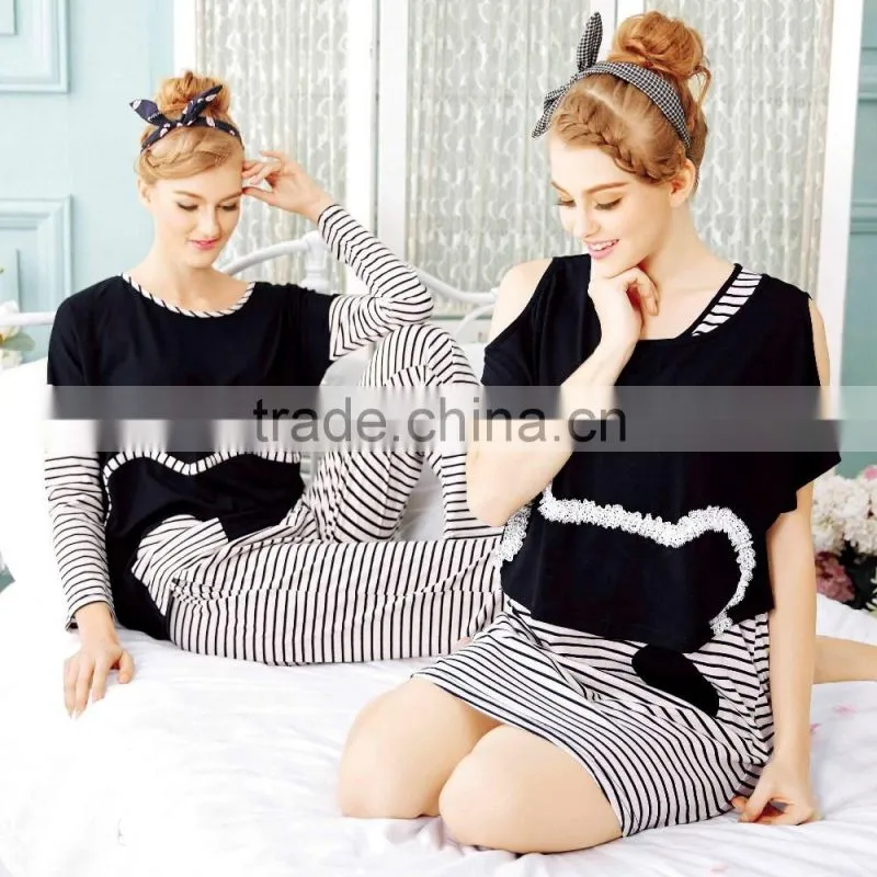 ladies pajamas with t-shirt and pants/ ladies sleepwear pajamas t-shirt