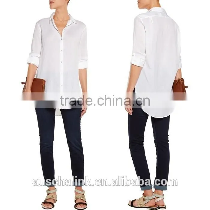 outdoor Autumn women white cotton shirt customized